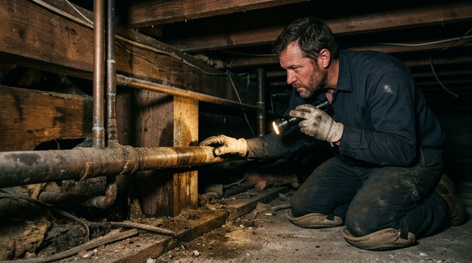 Hands unscrewing a limescale-clogged tap aerator beside a glass of vinegar